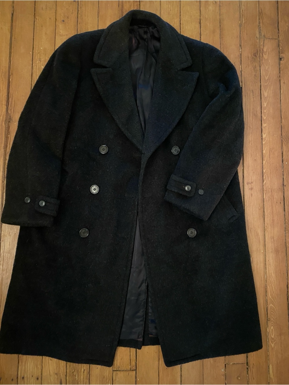 HSM Men's Black Double-Breasted Overcoat
